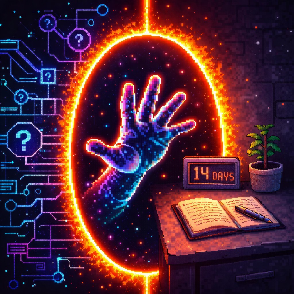 A fractal timeline branching forward from a single point. Each branch is a different luminous color representing a different possible future.